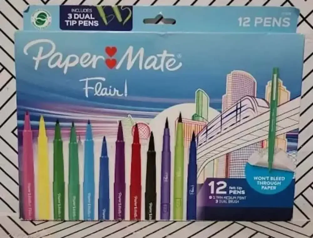 Paper Mate Flair Felt Tip Pens 12-Pack (9 Medium Point + 3 Dual Brush Pens)